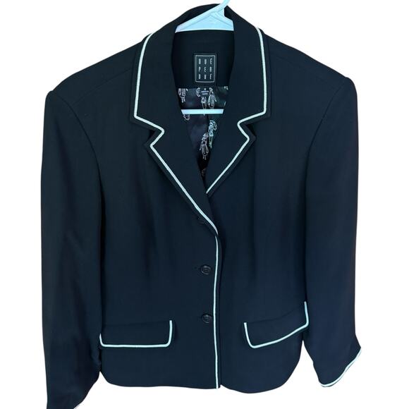 Due Per Due Women's Blazer Jacket Black w/White pin Stripe Silk Lined Size 10 - Picture 1 of 9